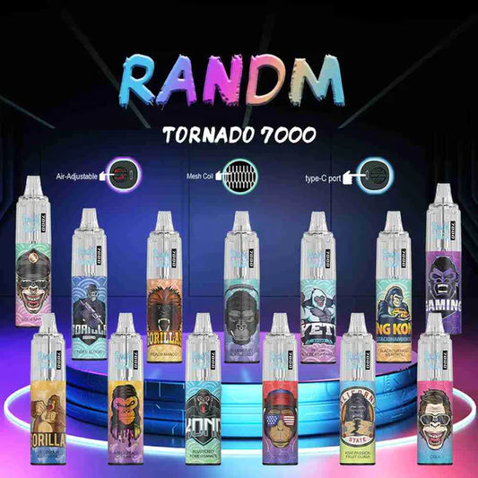 Box of 10 RandM Tornado 7000 Puffs 0 MG TPD Compliant Disposable Vape Bar