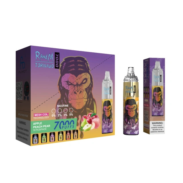 Box of 10 RandM Tornado 7000 Puffs 0 MG TPD Compliant Disposable Vape Bar