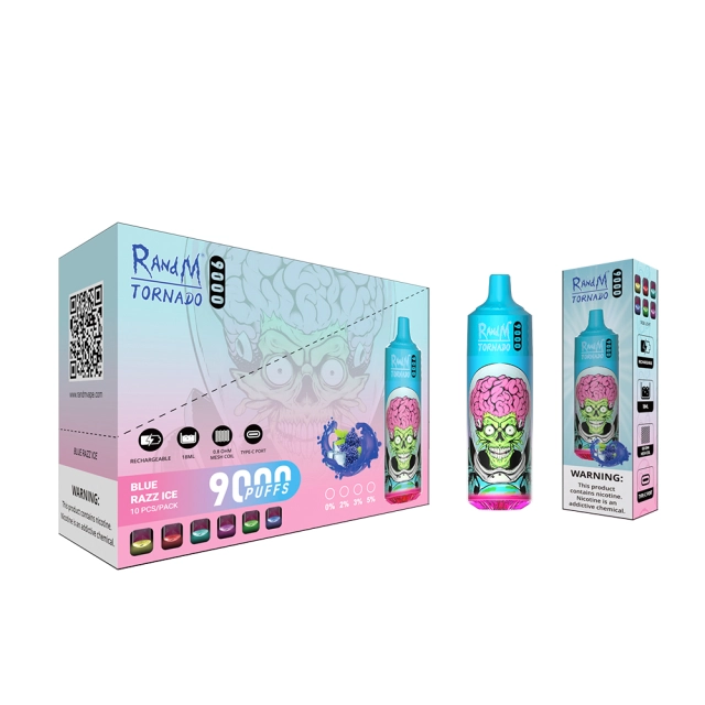 Box of 10 RandM Tornado 9000 Puffs Disposable Vape 0mg TPD Compliant