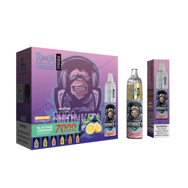 Box of 10 RandM Tornado 7000 Puffs 0 MG TPD Compliant Disposable Vape Bar
