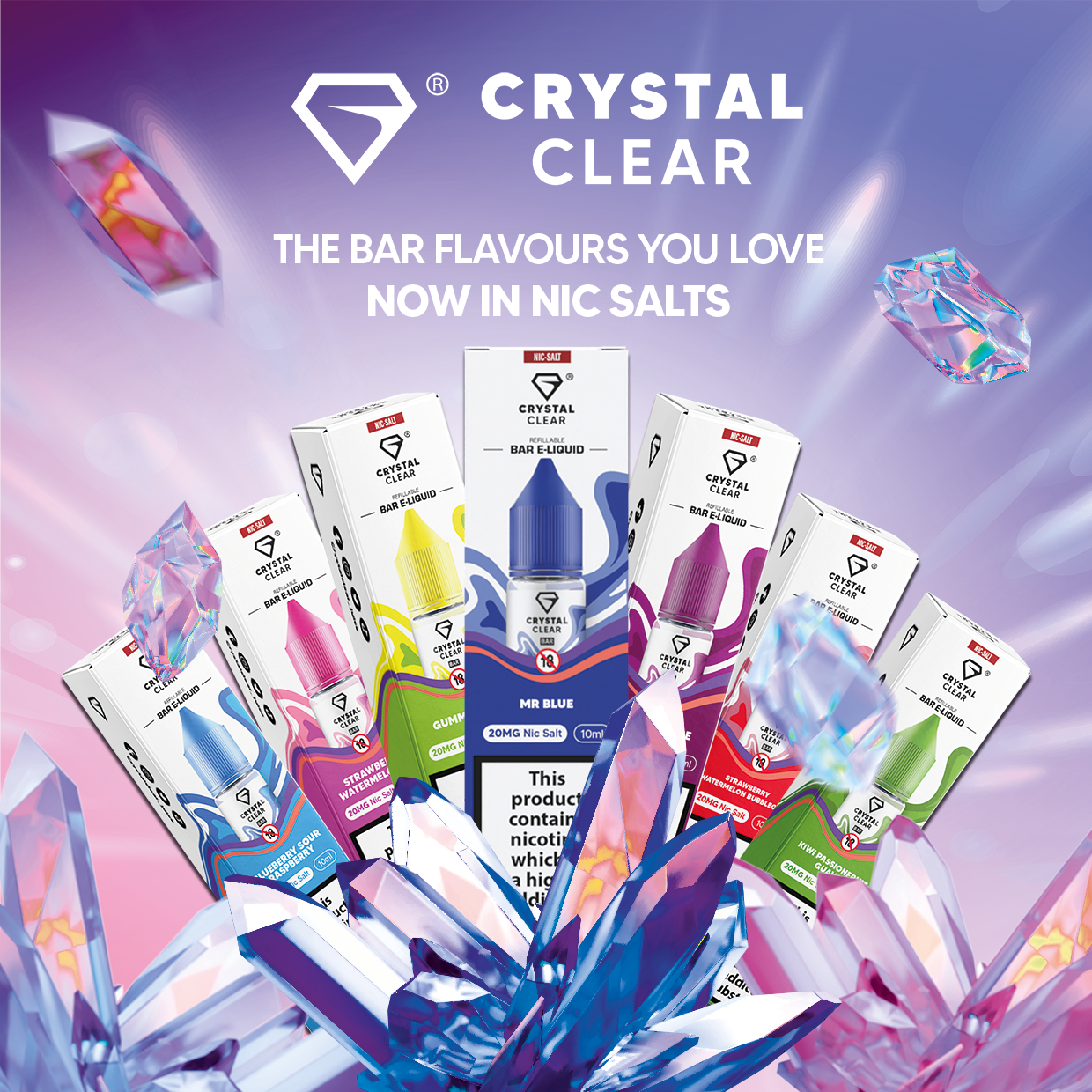 Crystal Clear Nic Salts 10ml 10mg 20mg All Flavours