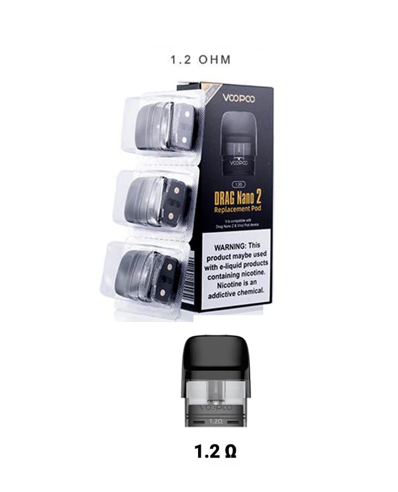 VooPoo Drag Nano 2 Replacement Pods 0.8 ohm 1.2 ohm 2ml Pack of 3