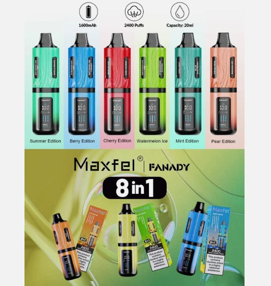 5 Pack box Maxfel 2400 (8 in 1 Vape Kit) Pre-Filled Pod Kit 2ml 20mg Best Seller